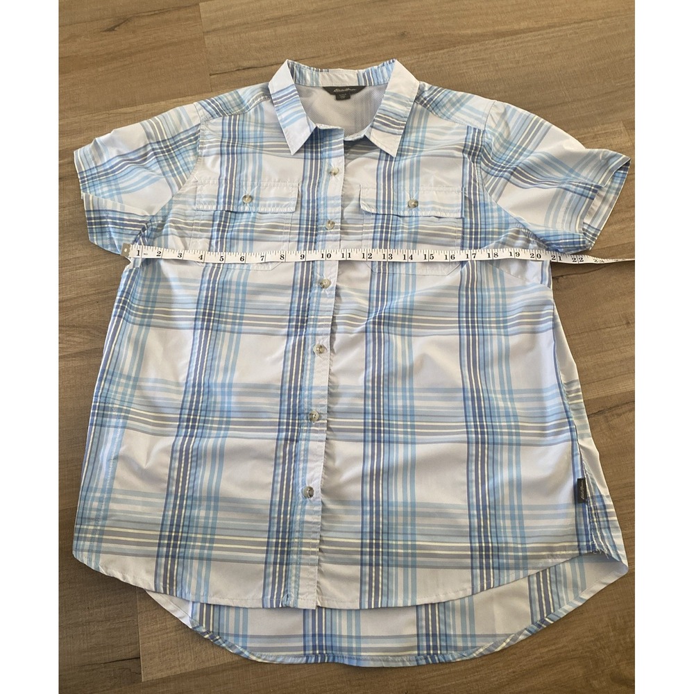 Eddie Bauer Womens L Short Sleeve Adventure Shirt Blue Plaid